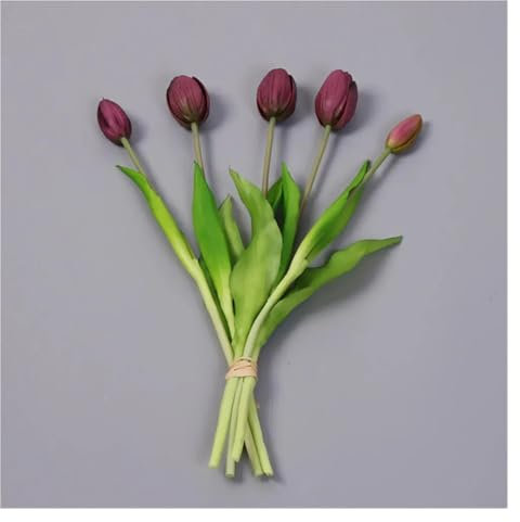 Tulipani artificiali realistici 5 pezzi di silicone morbido al tatto tulipani fiore artificiale decorazione della tavola simulazione tulipani bouquet arredamento casa giardino bouquet arredamento(Dark
