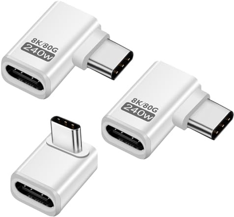 3 Stück USB C Extender Adapter 90 Grad, 80Gbps USB C Stecker zu Buchse Winkel Adapter, 240W Thunderbolt 5 Extension Connector für iPhone 15/16, Team Deck, Tablet, Telefone, andere Typ C Geräte (Weiß)