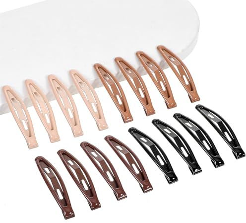 Lot de 16 barrettes à cheveux antidérapantes en métal pour femme - Accessoires élégants pour cheveux épais et fins (noir, marron foncé, marron clair, beige, 6,1 x 1 cm)
