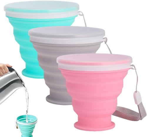 3 Piezas copas de silicona Plegable sin BPA, Viajes Plegado, Plegado Tazas de Plástico de Silicona Junta de la Tapa, de Picnic Portátil Reutilizable, Camping, Caminatas al Aire Libre
