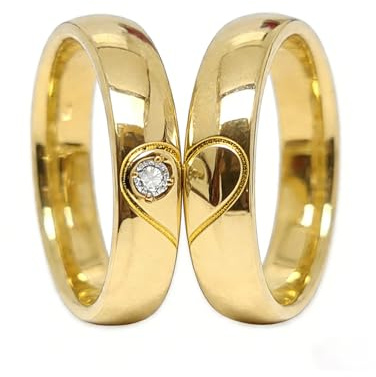 YDD S925/9ct/14ct/18ct Gold Couple Ring Sets, Moissanite/Diamond Heart Couple Wedding Rings Set for Men and Women, Customized Matching Promise Bands for Engagement Valentine's Day Free Engraving