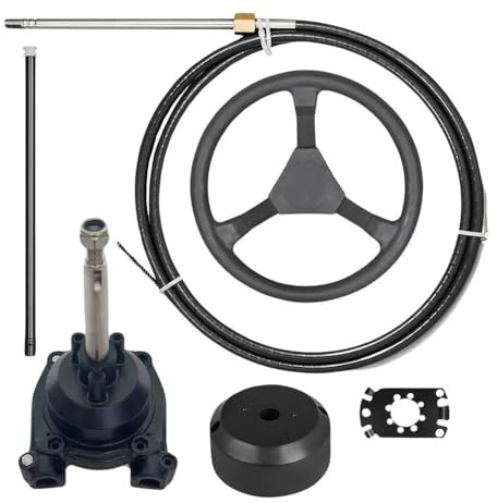 HLTesy Kit Sistema di sterzo Meccanico Universale for fuoribordo Marino con turbina, Fornito con sterzo + sterzo + deflettore(14FT)