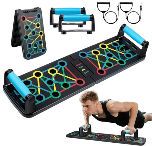 Push up Board flexiones herramientas, mango para Push Up, Push Up Board plegable, con 2 cuerdas de tracción, 41 posiciones combinadas, digital para ejercicios en casa y en el gimnasio.