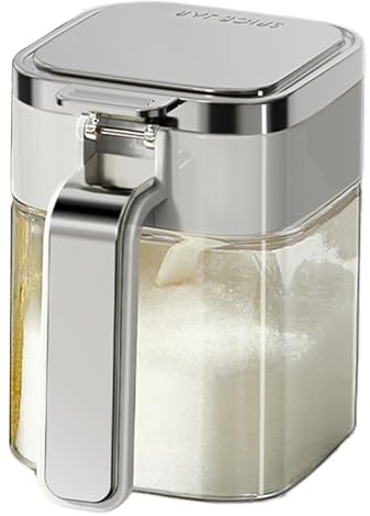 Caja de condimentos de vidrio – Recipiente hermético de sal de 380 ml, azucarero con tapa de alimenticio, tarro de condimento transparente, salero y pimentero, utensilio de encimera de cocina