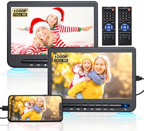 Desobry 10 DVD Player for Car, Dual Headrest DVD Player for Kids with HDMI Input, Car DVD Player Screen Dual Stereo Speakers, Portable DVD Player for Car Support USB/CD/DVD