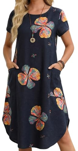 ZANZEA Womens Cotton Midi Dress Floral Summer Casual Boho Flowy Beach Dress