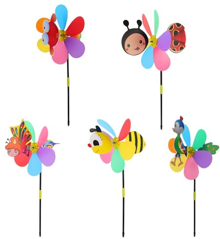 NUOBESTY Lot de 10 Moulins à Vent de Jardin en Plastique Style Dessin Animé 3D Décoratifs et Colorés Animaux pour Extérieur et Jeux Enfantins