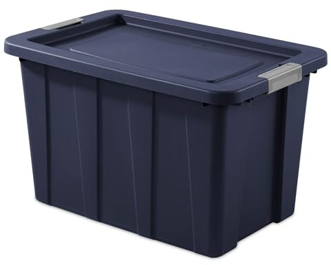 30 Gallon Stackable Storage Bins with Lids - Heavy Duty Totes with Secure Latching & Integrated Handles for Garage, Camping, Attic & Home Closet Organization, Dark Blue