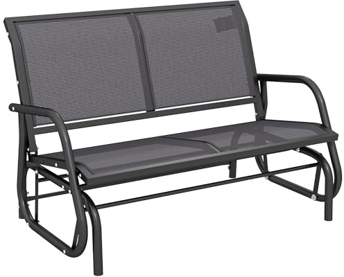 Outsunny Panchina a Dondolo da Giardino a 2 Posti, Panca da Giardino in Metallo e Tessuto a Rete Traspirante, per Balconi, Patio, Terrazzo, 120x70x85cm, Grigio