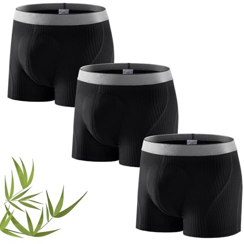Carer Pack de 3 Boxers para Incontinencia Hombre Bambú 160 ml de Capacidad de Absorción Calzoncillos para incontinencia Lavable Reutilizable Transpirable Ropa Interior Antifugas Negro Talla L
