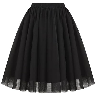 Damen-Midi-Röcke，Mehrschichtiger Mesh Faltenrock A-Linie Hoher Taillierter Ballett Tutu Abschlussball Karneval Party Rock tüllrock bunt XXL,Schwarz
