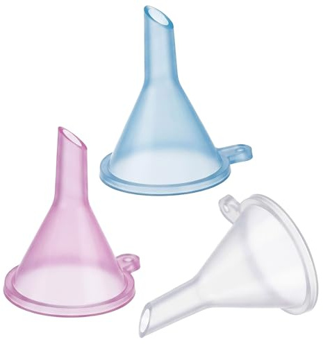Set di 3 piccoli imbuti per riempire bottiglie di lozione, piccolo imbuto per oli essenziali, lozioni, shampoo, detergente, acqua, imbuto da cucina multicolore (rosa, trasparente
