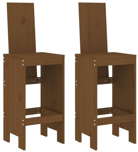 Mhdvray Barhocker 2er Set Honigbraun 40x42x120 cm Barstuhl aus Massivholz Kiefer rustikale Tresenhocker mit Rückenlehne und Fußstütze für Outdoor Garten Terrasse und Balkon
