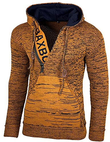 Baxboy Kapuzenjacke Herren Winter Top Kapuzenpullover Reißverschluss Pulli Sweatshirt Jacke BB-277 Neu, Farbe:Camel, Größe:L