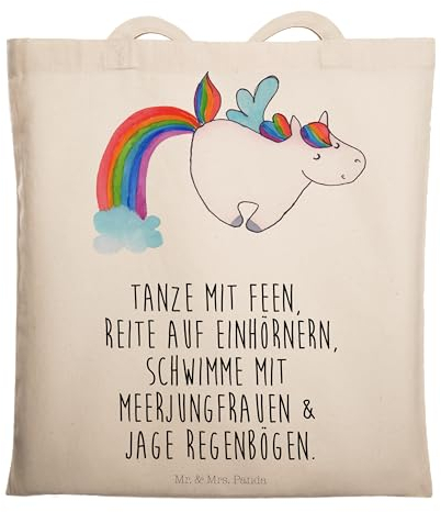 Mr. & Mrs. Panda Tasche Einhorn Fliegendes Pferd - Geschenk, Unicorn, Umhängetasche, Schultasche, Regenbogen, Glitzer, Tote Bag, Spielen, Realität, Schultertasche, Shopping