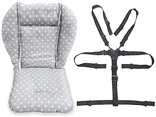 Baby Hochstuhl Sitzkissen Liner Matte Bezug Widerstandsfähige und Hochstuhl Gurte (5 Punkt Gurt) 1 Anzug (Fashion Gray)