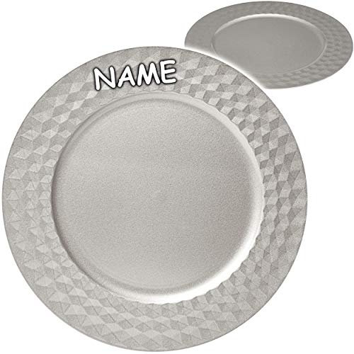 alles-meine.de GmbH großer edler - XL Teller - Platzteller/Unterteller/Plätzchenteller - Ø 33 cm - inkl. Name - Silber grau - Glanz - Rautenmuster gehämmert - Silberteller - ..
