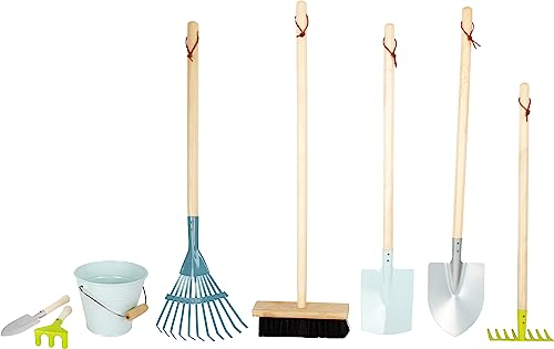 small foot Großes Gartenwerkzeug-Set, Kindergeräte mit praktischen Schlaufen und in modernen Farben, ab 3 Jahren, 11883 Toys, Multicolor