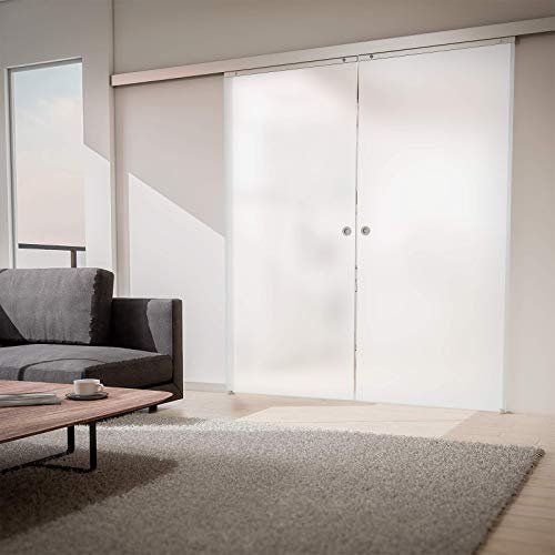 inova Doppeltür Glas-Schiebetür 2-Flügelig 1510 x 2035 mm satiniert Alu Komplettset mit Lauf-Schiene und Griffmuschel