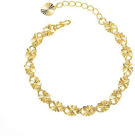 AMDXD Armband Damen, Klee Blumen Armbänder für Frauen Armkette Edelstahl, Damenarmband, Gold, 21CM