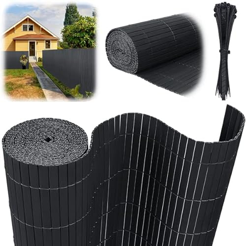 YUENFONG Sichtschutzmatte PVC Anthrazit Standard Sichtschutz Windschutz Zaunblende für Garten Balkon Terrasse Sichtschutzzaun Balkonverkleidung (90x300cm,Anthrazit)