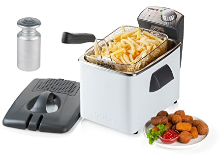 Grande friggitrice in acciaio inox per zone fredde, coperchio e filtro, 3200 Watt, 4,5 litri, colore bianco