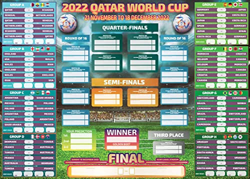 Sunny Graphics Print 2022 fifa qatar Coppa del Mondo torneo di calcio gioco di calcio grafico parete tessuto planner poster tutti i giorni di gioco, orari di inizio, canali TV e stadi