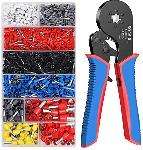 Crimpzange Set, BESCOST 0.08-16mm² Crimpzange mit 1200 stück Aderendhülsen Tool Set, selbstanpassende Ratschen-Crimpzange, 16mm Bootlace Aderendhülsen Crimpzange