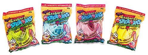 Essbares Ostergras in 4 verschiedenen Farben (Essbares Papier), geeignet zum Dekorieren für das Osternest und zum Vernaschen, im 30 g Beutel