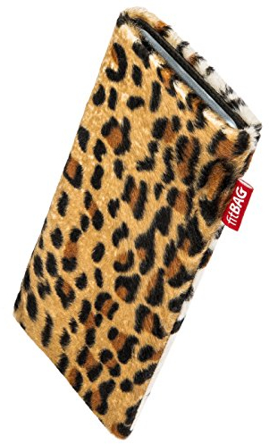 fitBAG Bonga Leopard Handytasche für Motorola Edge 40 Tasche aus Fellimitat mit Microfaserinnenfutter | Hülle mit Reinigungsfunktion | Made in Germany