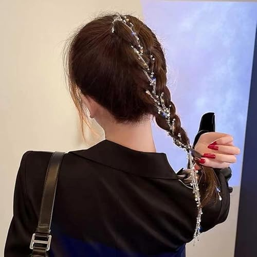 fdsmall Haarkette Strass Stern Haarketten Schmuck Haarverlängerung Links Quaste Haarclip im Haar Flechten Clips Lange Kristallhaarclips Barretten für Frauen Mädchen