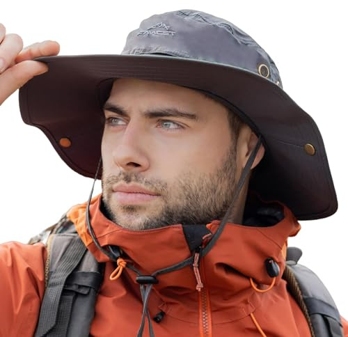 TOP-EX XL/XXL - Solhatt för herrar med bred kant UPF 50+ och vattentätt - Stor sommarhatt för utomhusaktiviteter för vandring, trekking, fiske, camping, segling, vikbar, justerbar,, M/L