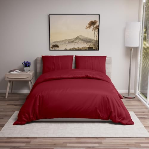Dreamzie - Bettwäsche 200x220 + 2 Kissenbezüge 80x80cm - Burgunderrot | 100% Mikrofaser · Bettbezug 200x220 · 3 Teile · Reißverschluss · OEKO-TEX · Pflegeleicht · Bügelfrei · Weich · Atmungsaktiv