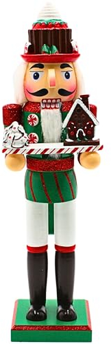 Dekohelden24 Casse-noisette moderne en bois avec pantalon blanc et maison en pain d'épice Rouge/vert Dimensions (L x l x H) : env. 9,5 x 10,5 x 35 cm