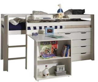 Funktionsbett >Pino< in Bett Kiefer massiv, Beimöbel MDF weiß lackiert