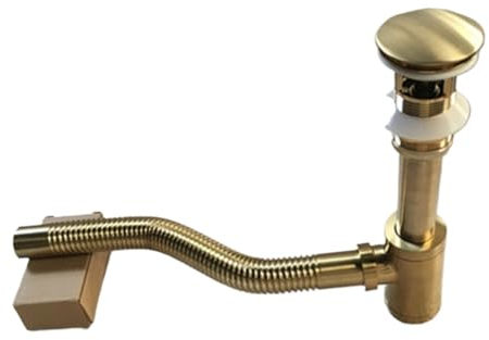 Siphon Universal für Waschbecken & Waschtisch Kupfer-Abfluss-Set, Messing, rund, Siphon, Desodorierung, Badezimmer-Waschtisch, Waschbecken, Rohrabfluss mit Pop-Up-Abtropffläche, gebürstetes Gold.(Styl