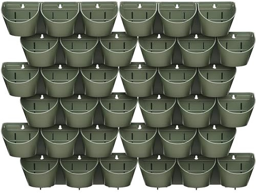 Worth Garden Upgraded 12 Sets (36 Pocket) Self Watering Stackable Vertical Planters - Wall Mounted Plastic Plant Grow Pots fr Strawberries Flowers Herbs - Indoor Outdoor Green Wall Decoration (Green)