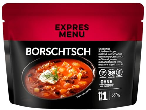 EXPRES MENU Borschtsch mit Roter Bete, Rind- und Schweinefleisch | Herzhaft und gesund | Fertigsuppe (1 Portion)
