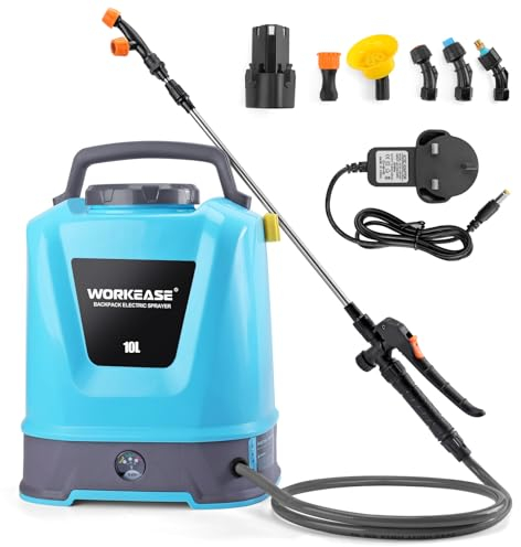 WORKEASE Battery Powered Backpack Sprayer 10L, Pump Sprayer with 6 Mist Nozzles Run continuously for 3 Hours Portable Water Sprayer for Lawn and Garden