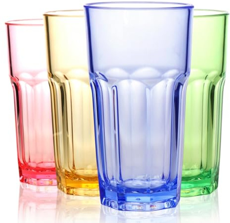 RAONEUS Set mit 4 Kunststoffgläsern, wiederverwendbar und spülmaschinenfest, unzerbrechlich, hochwertiges robustes Polycarbonat (405 ml Farbe)