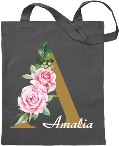 Stoffbeutel personalisiert - stahlgrau - mit Initial und Name - Wunschtext personalisiert - Einkaufsbeutel - Markttasche - Strandtasche - Einkaufstasche - Geschenk - Watercolor Anfangsbuchstabe