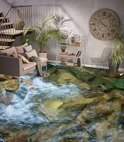 Benutzerdefinierte Selbstklebende Boden Wandtapete 3D Flussstein,200 * 140cm Bodenfliesen Aufkleber Wohnzimmer Studie Pvc Wasserdicht Tragen 3D Bodenbelag Tapete