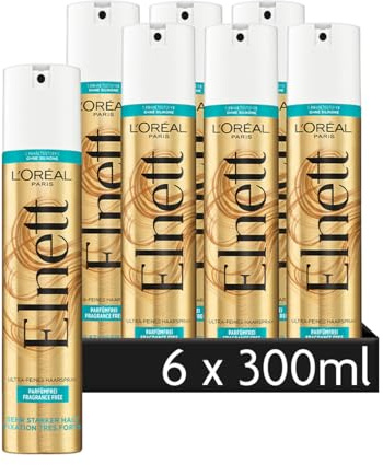 L'Oréal Paris Elnett Ultra-Feines Haarspray Parfümfrei, Styling Spray, Zum Stylen und Fixieren der Frisur, Sehr starker Halt, Ohne Silikone, 6 x 300ml