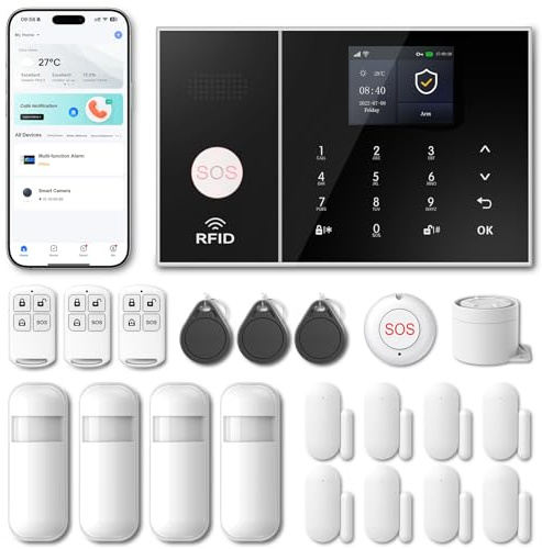PGST Alarmas para casa,WiFi/gsm 4G Sistema de Seguridad,Kit de Alarma con Sensor Puertas, PIR, Control Remotos, Sirena,Compatible con Alexa y Google Assistant