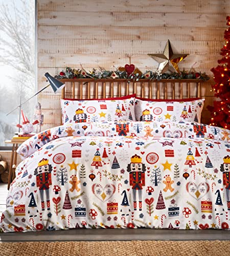 Christmas Duvet Cover Xmas Stocking Gonks Winter Penguin Bedding Set (Nutcracker, Double)