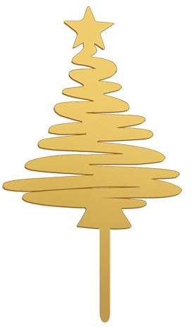 dekora - Cake Topper Albero di Natale - Decorazione per Torta di Natale Sicura per Alimenti - Topping in Plastica per Decorare Dolci di Natale - Colore Oro - Dimensioni 16,5 x 8 cm