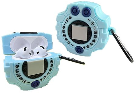 JRCYVTA Silikon-Kopfhörerabdeckung für AirPods 4, niedliches Digimon-Digivice-Design, Ladehülle (2024) für Jungen und Mädchen, Blau