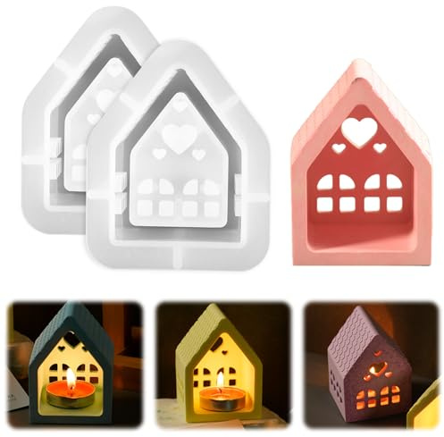3D Silikonformen Gießformen Häuser, Silikonformen Gießformen Häuser Kerzenhalter, Kerzenhalter Haus Kerzenformen Zum Gießen, 3D Silikonform Haus Gips, Geschenke für Muttertag Weihnachten