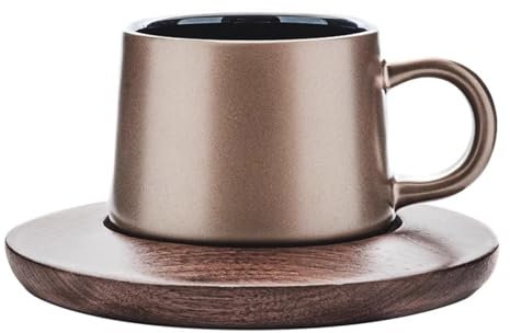 Ensemble de tasses à café de luxe en céramique dorée élégante pour bureau, tasse à expresso de qualité supérieure pour lait, cappuccino, latte, cacao et thé, couleur marron
