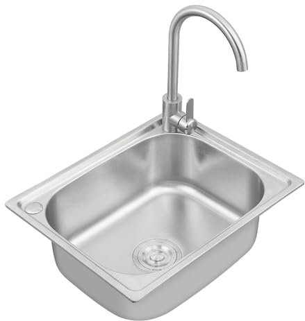 Lavello da cucina a vasca singola in acciaio inox per cucina, bar, piccolo ristorante, piano di lavoro affondato t, lavabo con kit di tubi di scarico (304 45 x 39 x 19 cm)